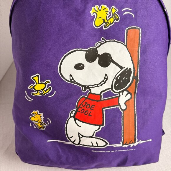 Vintage 1980\'s Peanuts Charlie Brown Snoopy Backpack Bag Purple Canvas Joe Cool